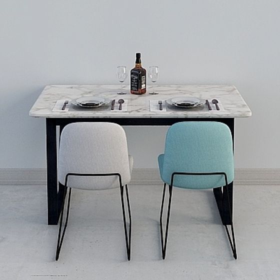 Elegant Marble Dining Table and Chair Set 3D model