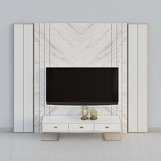 Elegant Marble TV Wall 3D model Design