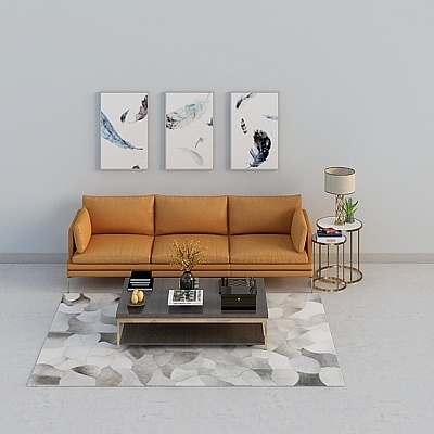 Modern Dark Orange Leather Multi-Seat Sofa Set