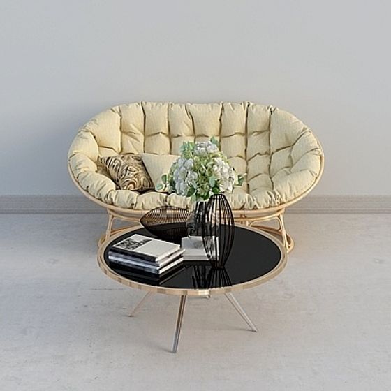 Transitional Double Sofa Combination 3D Model in Earth Color