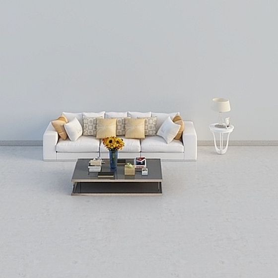 Modern Multi-Seat Sofa with Orange Pillow 3D Model