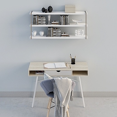 Nordic solid wood Desk and chairs 3d model portfolio