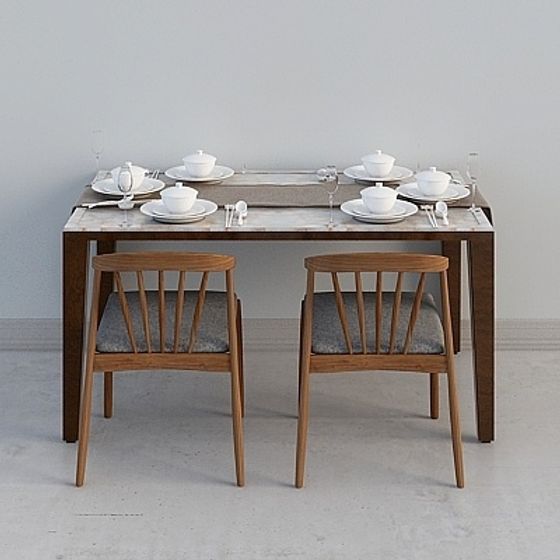 Nordic Dining Table and Chair Set 3D model