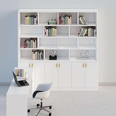 Guoanju-bookcase 19-white lacquer board combination