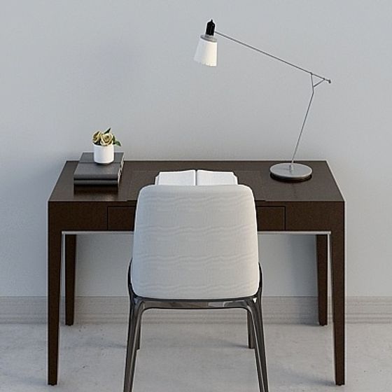 Modern Desk-Study Combination 3D Model in Earth Color