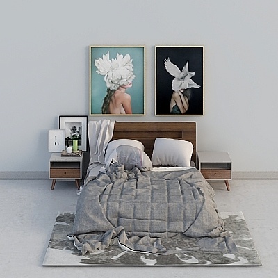 Giường đôi gỗ đặc kiểu Bắc Âu kết hợp