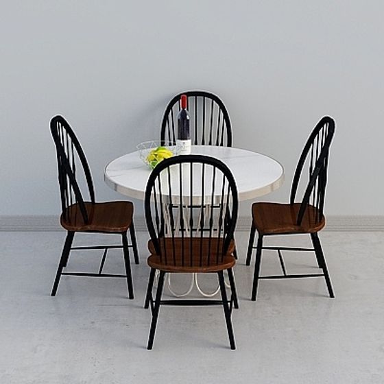 Elegant Low-Poly Dining Table and Chairs 3D model