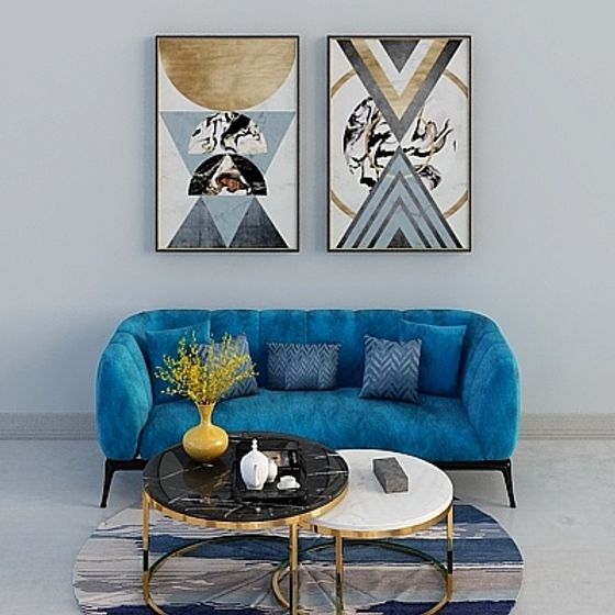 Elegant Blue Velvet Sofa 3D model for Modern Interiors