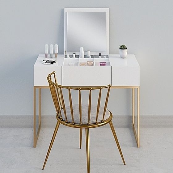 Elegant Low-Poly Dressing Table and Chair Set 3D model