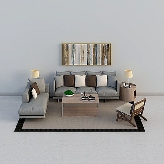 Stylish Urban Living Room 3D model for Creative Projects