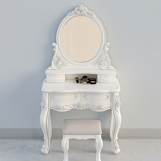 Elegant Earth Color Dressing Table with Mirror 3D Model