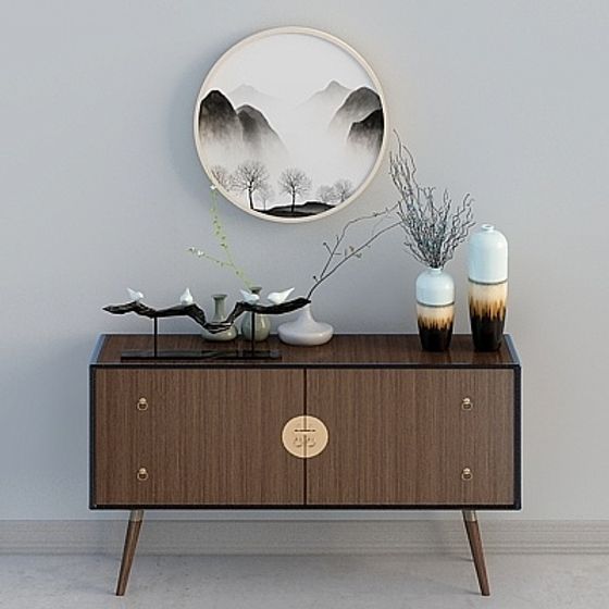 Minimalist Chinese Entrance Cabinet 3D model