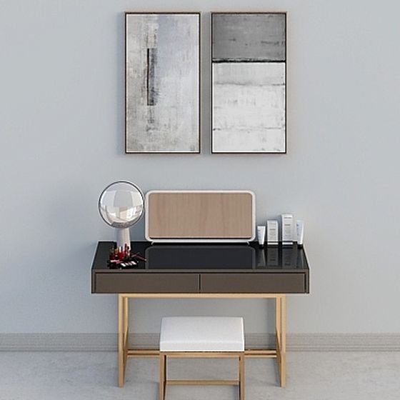 Earth Color Dressing Table with Mirror 3D Model
