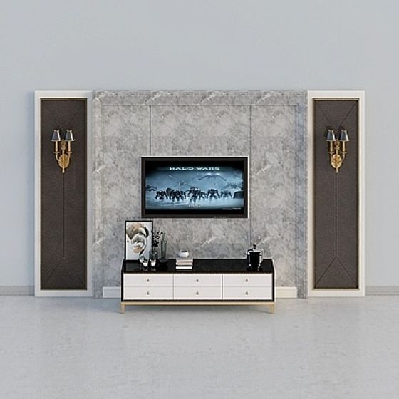 Luxury Low-Polygon 3D Model TV Wall