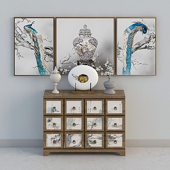 Minimalist Chinese Side Cabinet Combination 3D Model