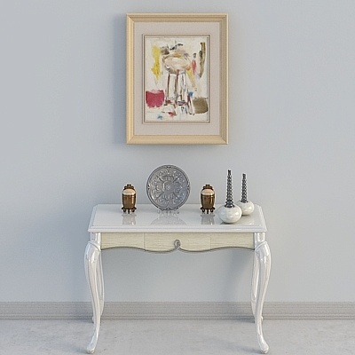 European style light color solid wood lacquered hall console tab