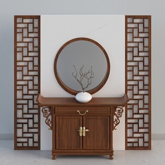 Elegant Chinese Screen Entrance Cabinet 3D model