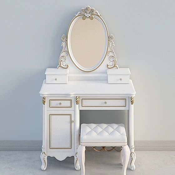 Dressing Table with Mirror 3D Model in Earth Color