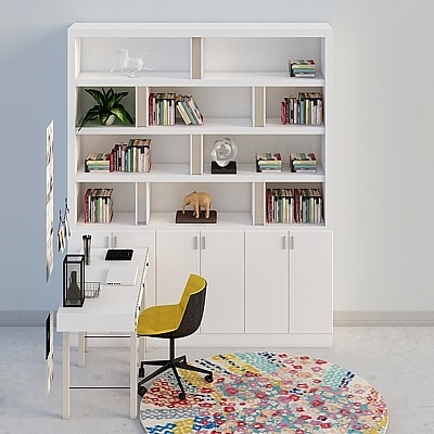 Guoanjv Bookshelf 17 White Lacquer Board + Gray Mirror Set