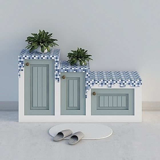 Contemporary Lobby Cabinet Combination 3D Model in Green and Gray