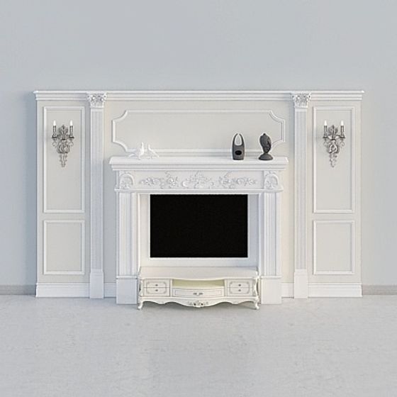 Elegant White Fireplace 3D Model