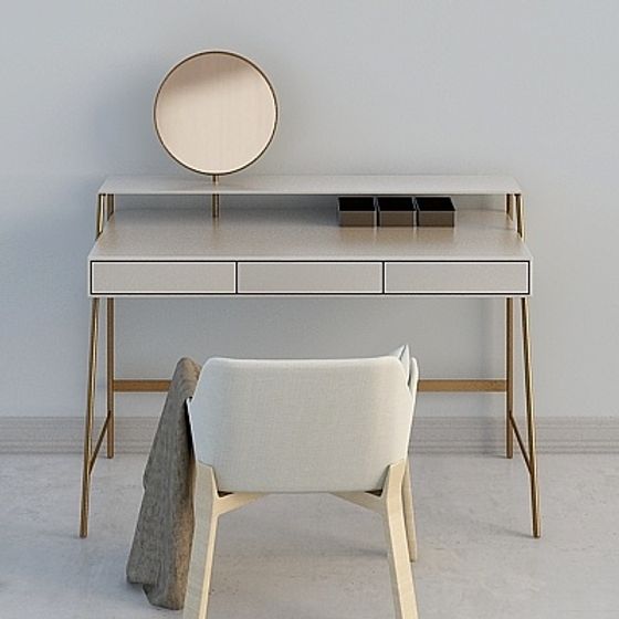 Elegant Dressing Table with Mirror 3D Model in Earth Color