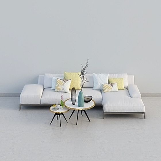 Modern White Fabric L-Shaped Multi-Seat Sofa Combination