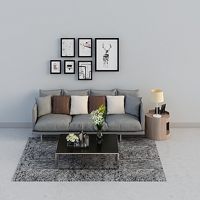  Modern gray fabric multi-seat sofa combination