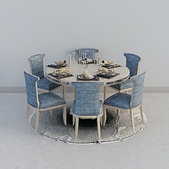 Modern American Dining Table Set 3D Model