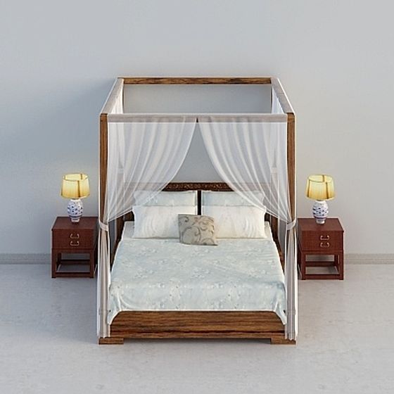 Elegant Canopy Bed 3D model for Timeless Interiors
