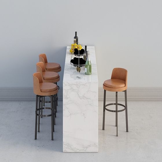 Elegant Low-Poly Bar Counter and Stool 3D model