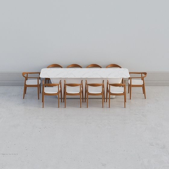 Marble Dining Table with Wooden Chairs 3D model