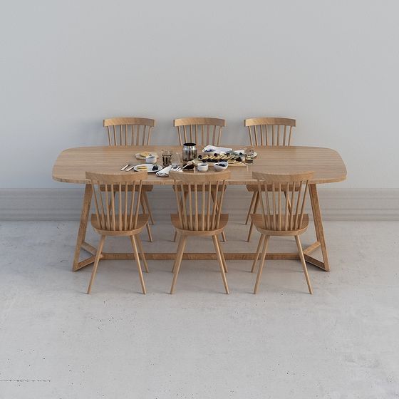 Modern Minimalist Low-Poly Dining Table and Chairs 3D model