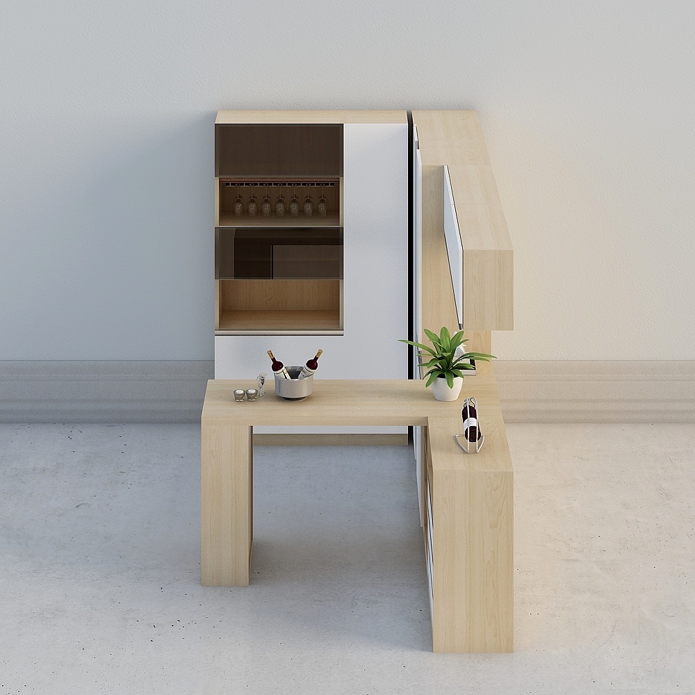 [풀 하우스 맞춤]-나무는 북유럽 현대 베이지 블랙 유리 와인 장 바 캐비닛 식탁-5