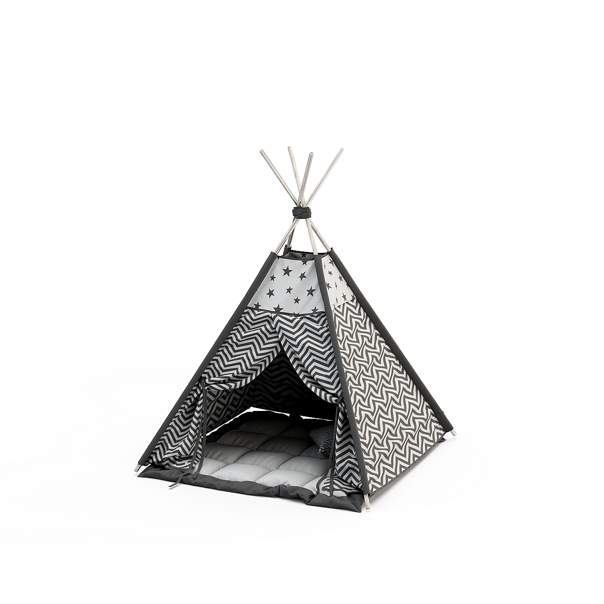 Modern Black Teepee 3D Model – Low-Poly Patterned Tent