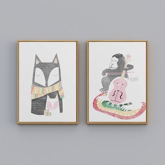 Foxy and Monkey Whimsical Decorative 3D model