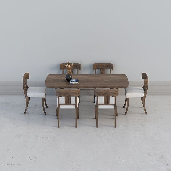 Elegant Low-Poly Dining Table and Chairs 3D model