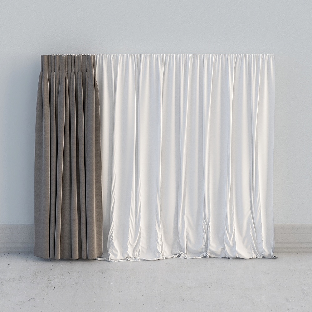 Elegant Dual-Textured Curtain 3D Model
