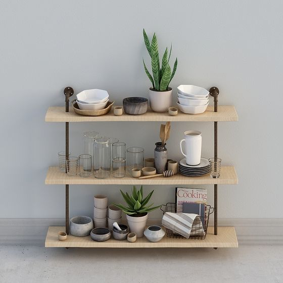 現代簡約一牆上置物架一木質十鐵藝