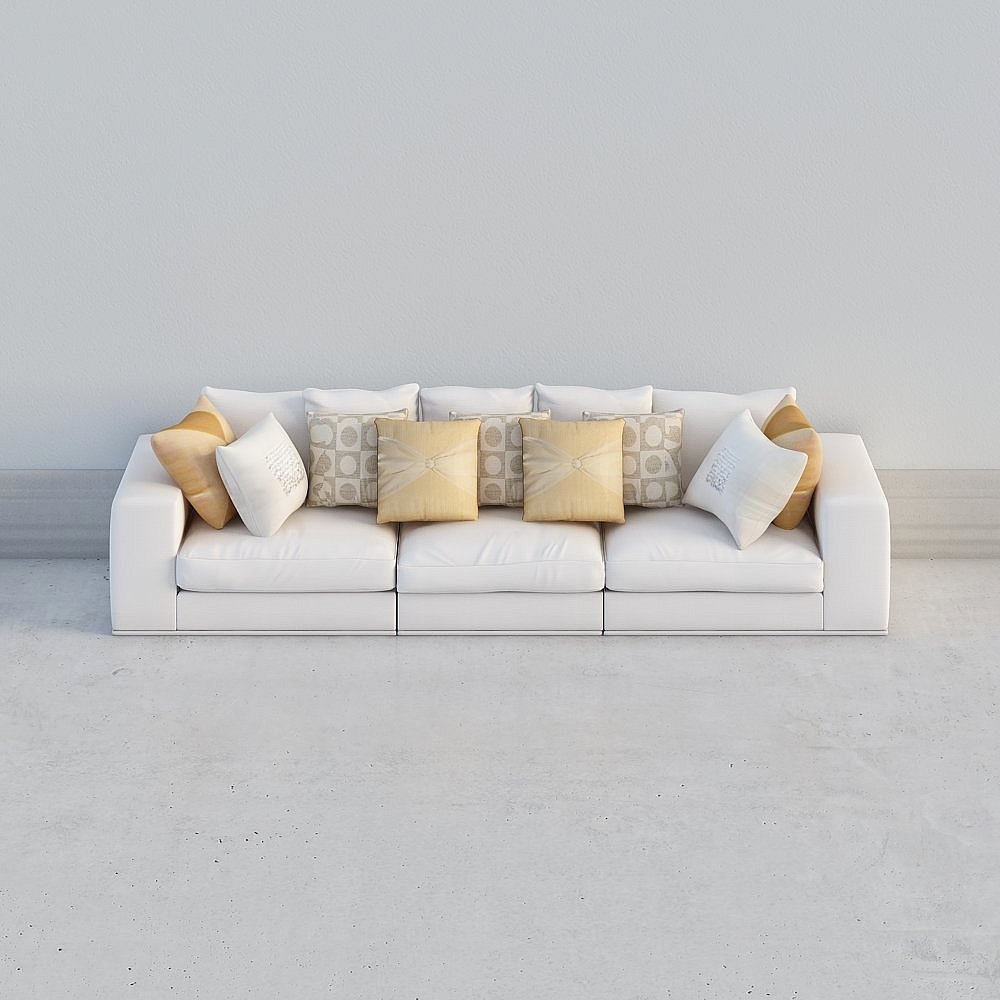 Modern minimalist white fabric Orange pillow multi-person sofa
