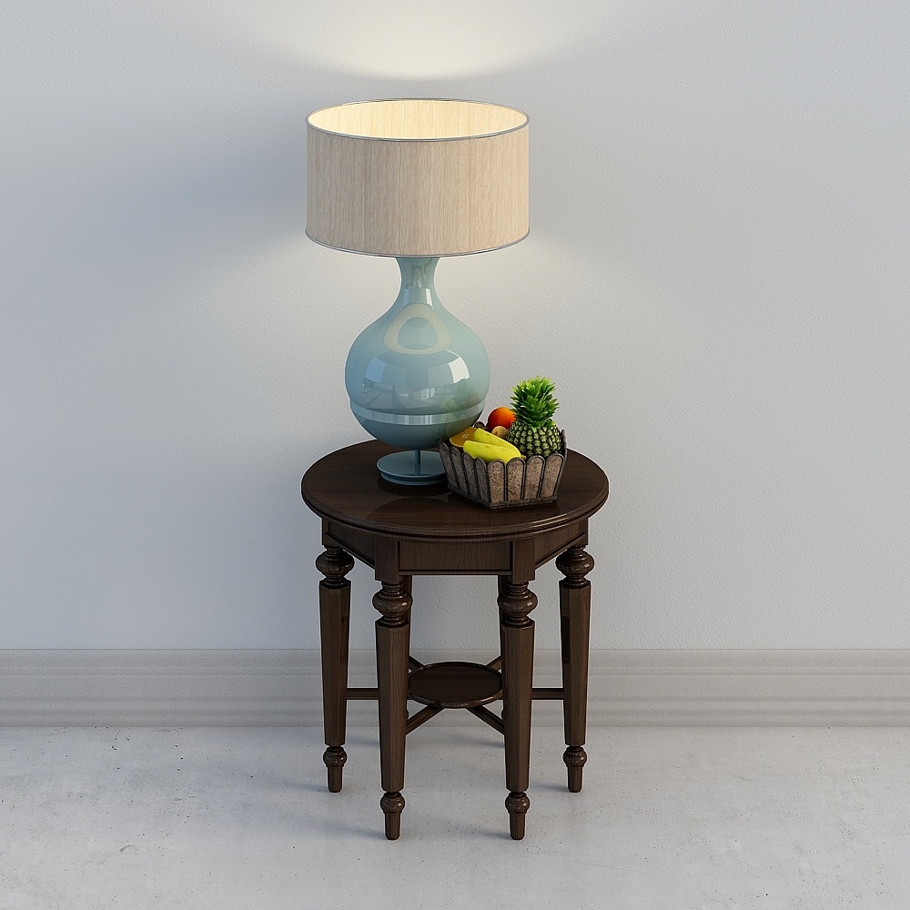 American Dark Solid Wood Round Side Table for Living Room