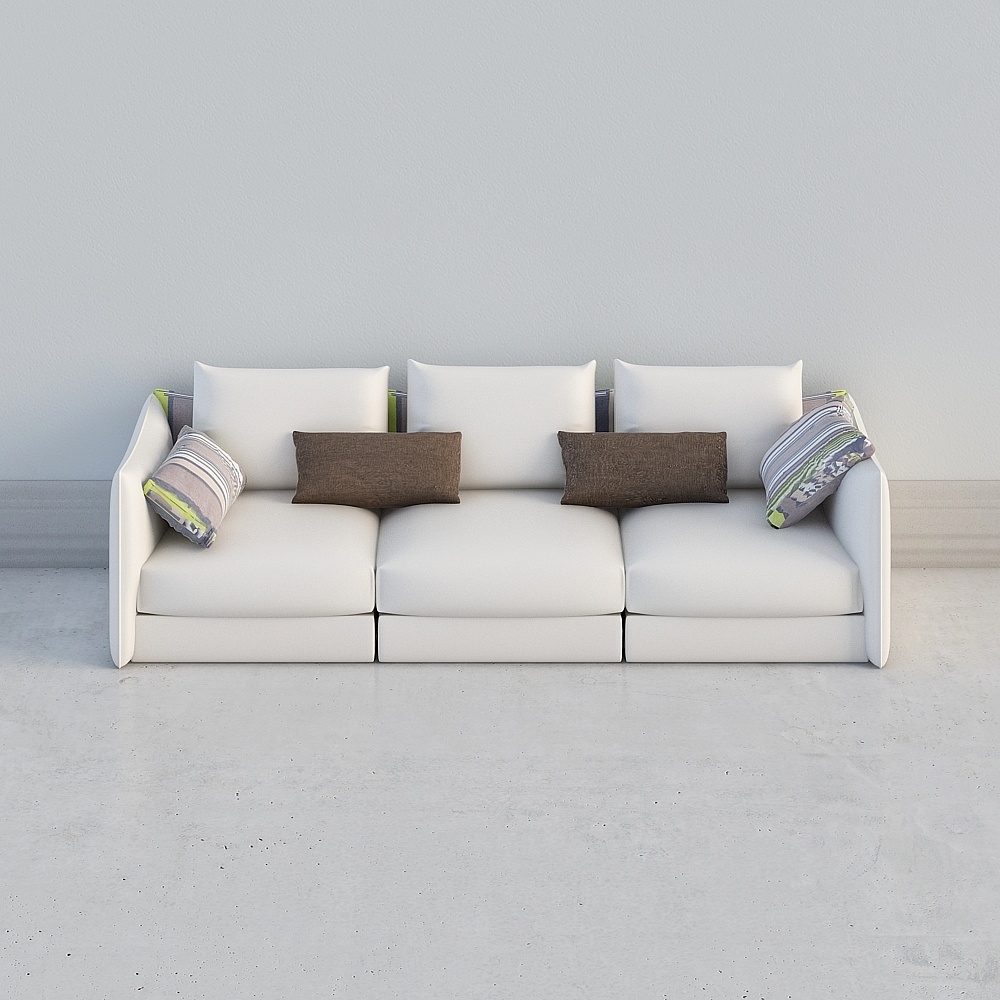 Modern minimalist white fabric multi-person sofa