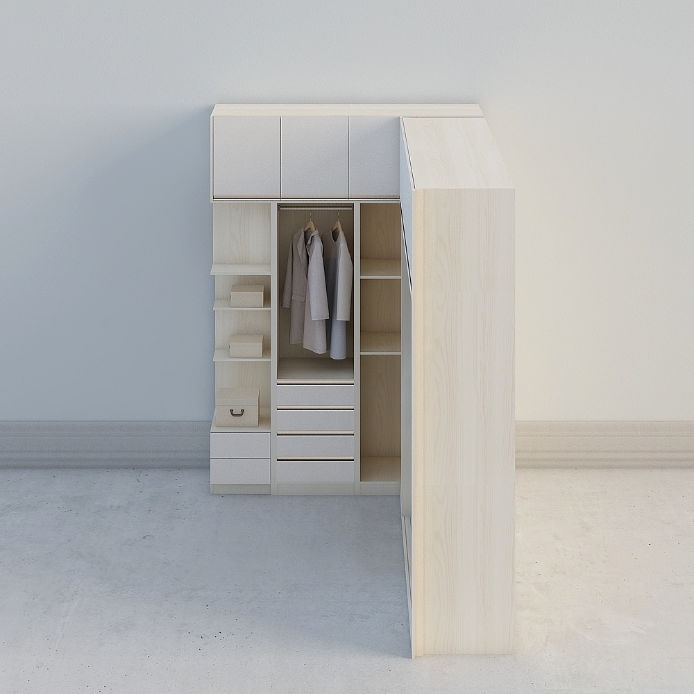 Customización de casa completa: Armario abierto moderno en blanco beige-E-01