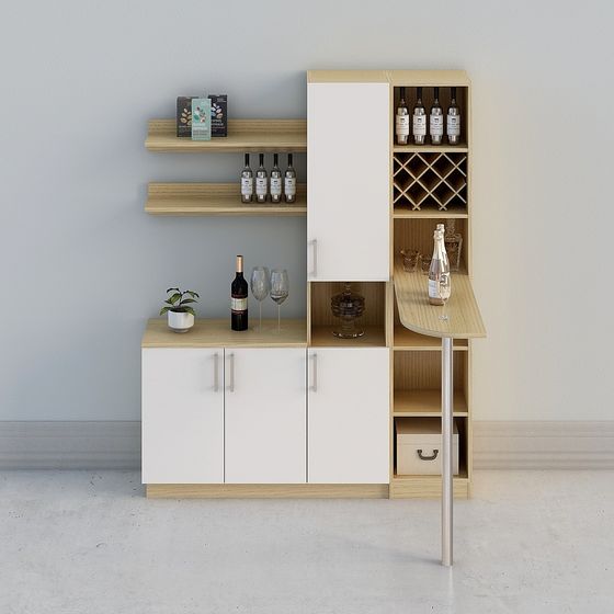 【全屋定製】-北歐原木現代簡約米白吧檯櫃餐邊櫃酒櫃-吧檯組合36