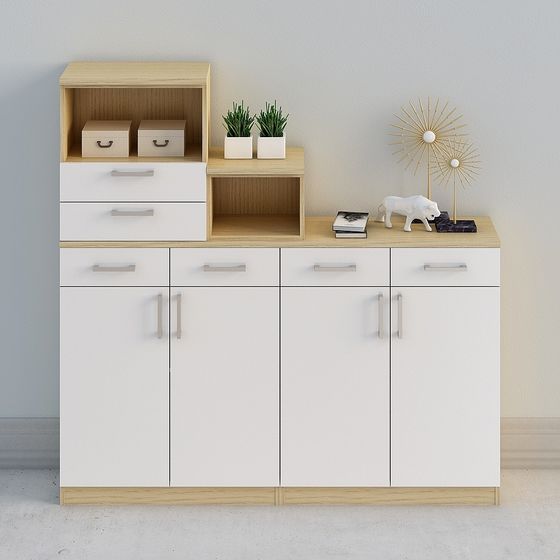 【全屋定製】-現代簡約米白北歐原木玄關櫃廳櫃鞋櫃-門廳組合44-01