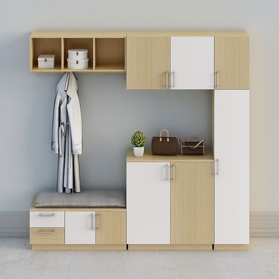 풀 하우스 - 현대식 베이지 나무 북유럽 콘솔 캐비닛 신발 캐비닛 로비 조합 42-03