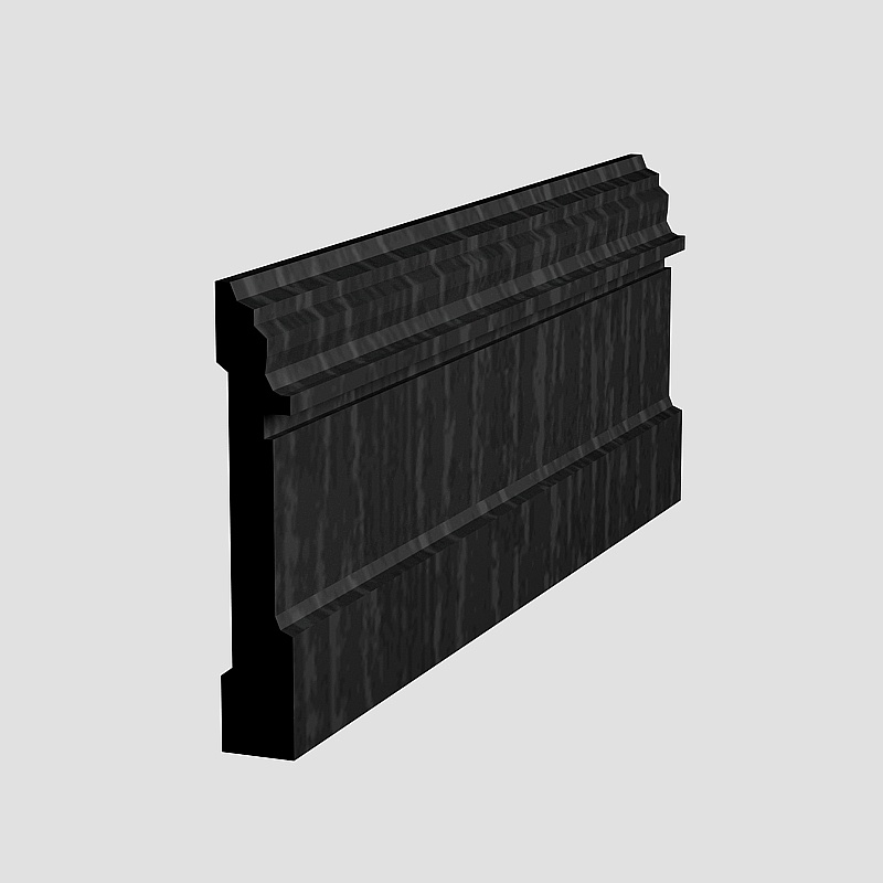Black wooden wall panel with decorative molding on grey background