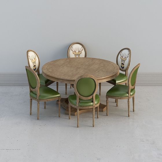 Elegant Retro Dining Table and Chair 3D model