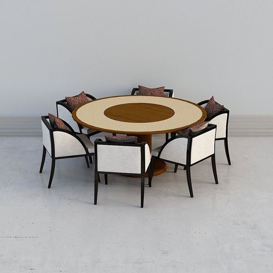 Classical Round Table with Six Chairs 3D model