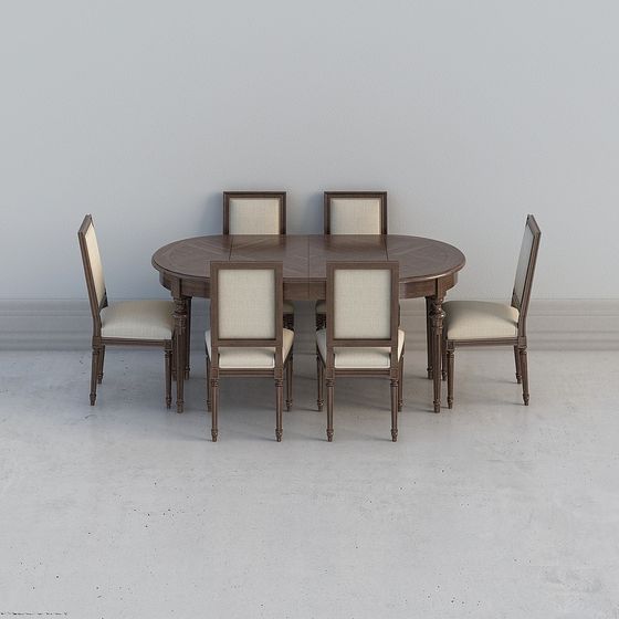 Elegant Low-Polygon Dining Table and Chairs 3D model